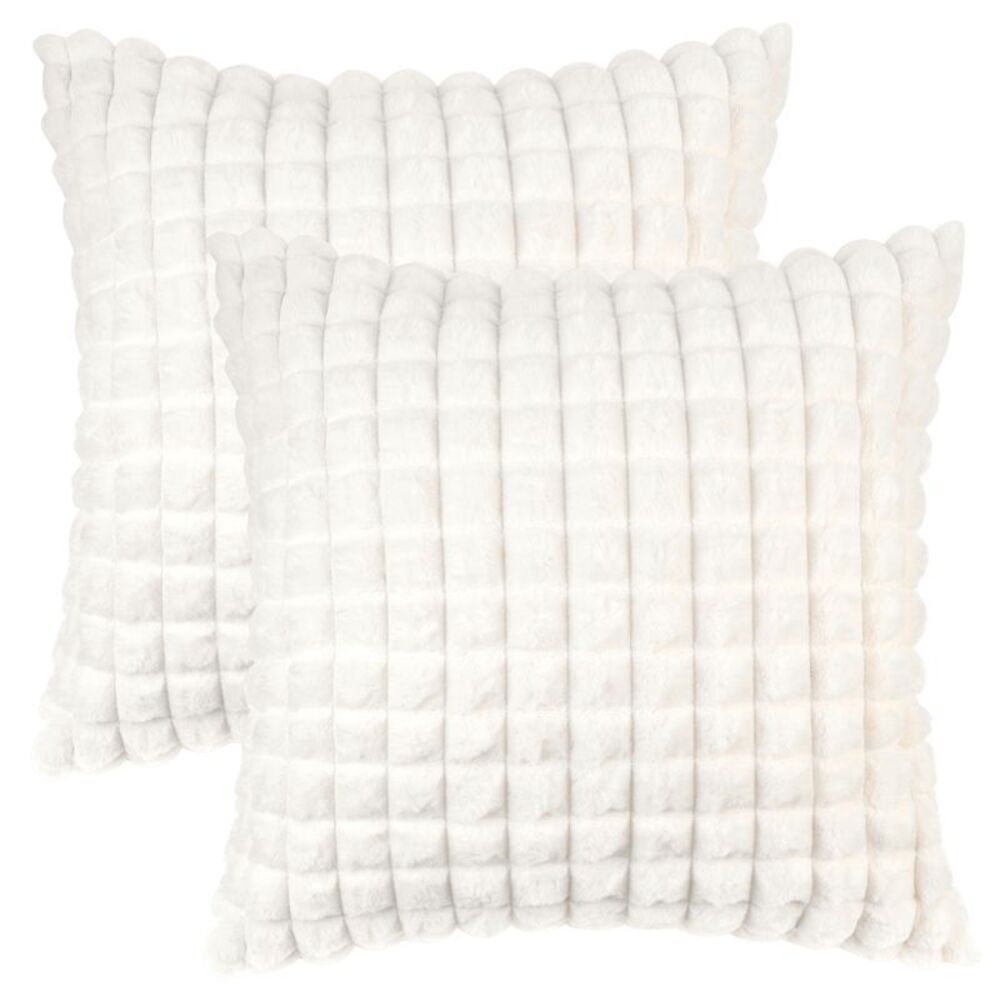 2Pcs Checkered Plush Throw Pillow Covers Pillowcases 20 x 20 Inch White